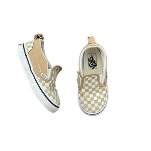 Vans Slip Ons Shoes Sneakers Toddler Tan Beige Gingham. Checkerboard Checkered
